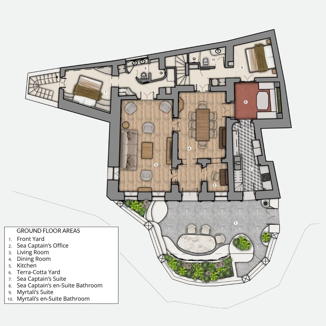 Oia Mansion - Luxurious Mansion Rental in Santorini - Ground Floor Plans